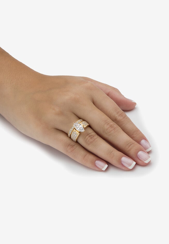 3.01 Tcw Cubic Zirconia 14K Gold-Plated Sterling Silver 2-Piece Bridal Ring Set, , alternate image number null