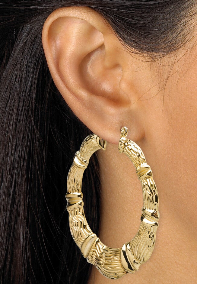 Gold Tone 3 Pair Bamboo Hoop Earring Set, , alternate image number null