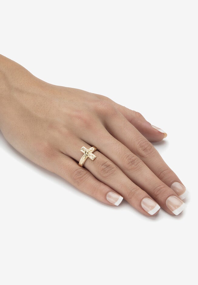Gold-Plated Sterling Silver Horizontal Crucifix Cross Ring, , alternate image number null