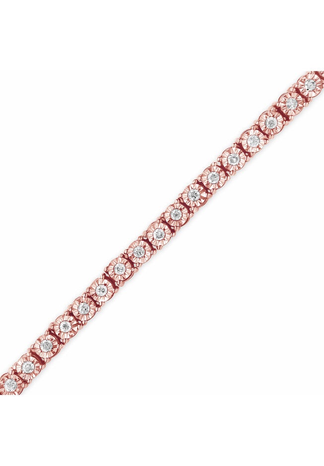 Rose Gold Plated Sterling Silver Miracleset Diamond Round Faceted Bezel Tennis Bracelet 6 inches, , alternate image number 4