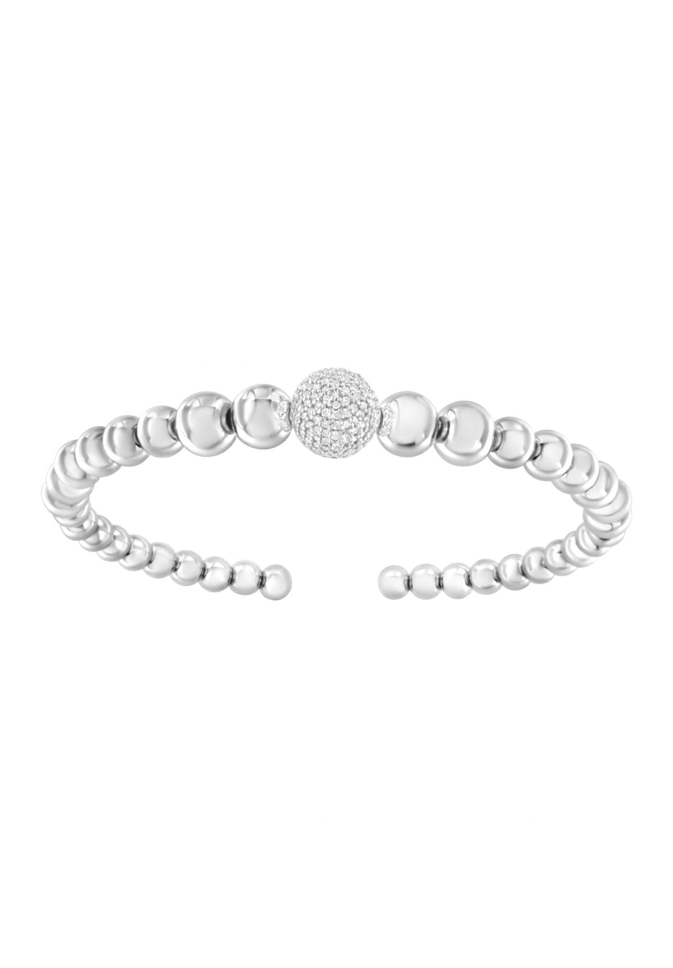 Sterling Silver 1/6 Cttw Diamond Rondelle Graduated Ball Bead Cuff Bangle Bracelet, , on-hover image number 1