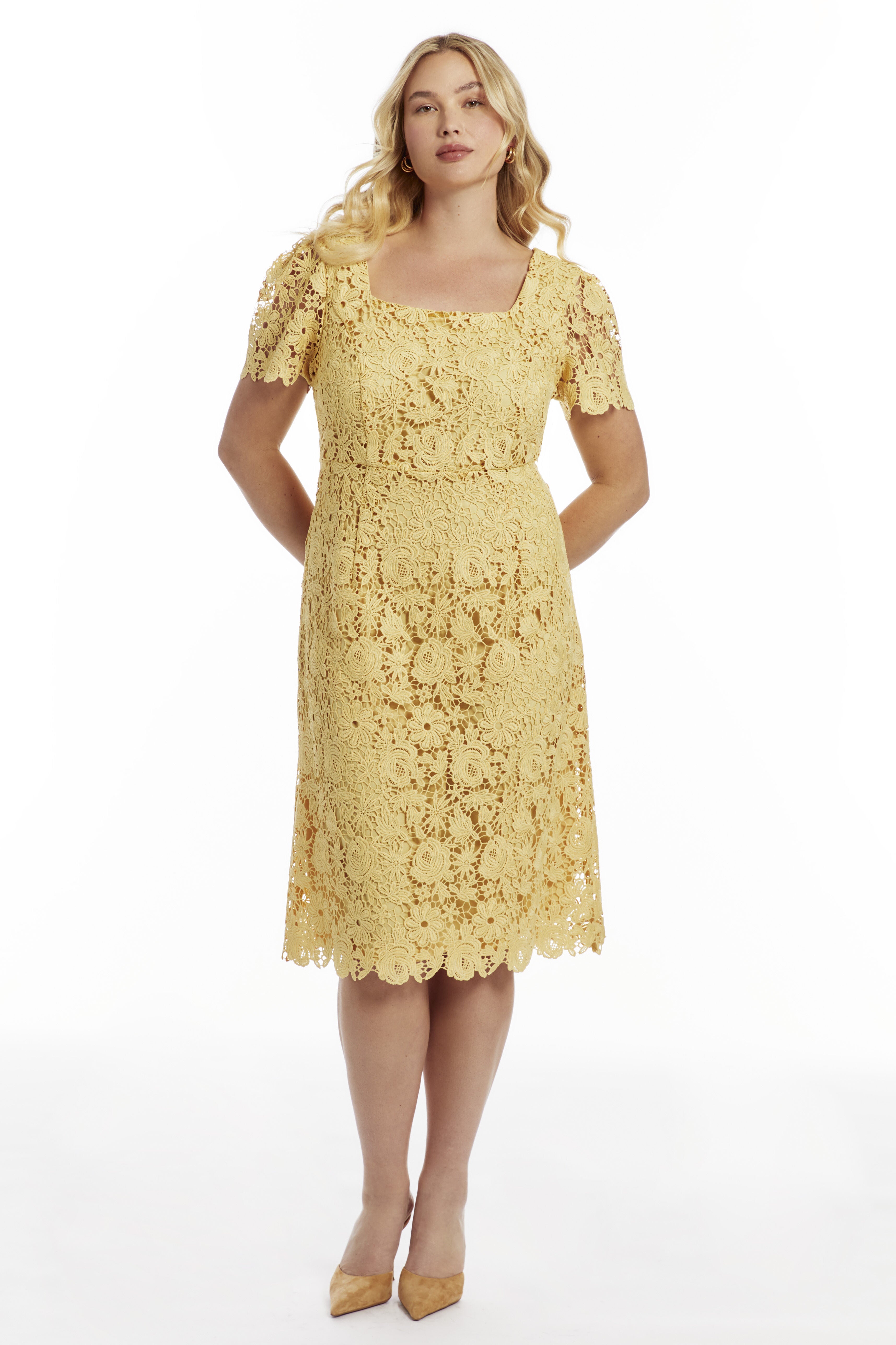 Square-Neck Lace Midi Dress, SUN DRESS, hi-res image number 0