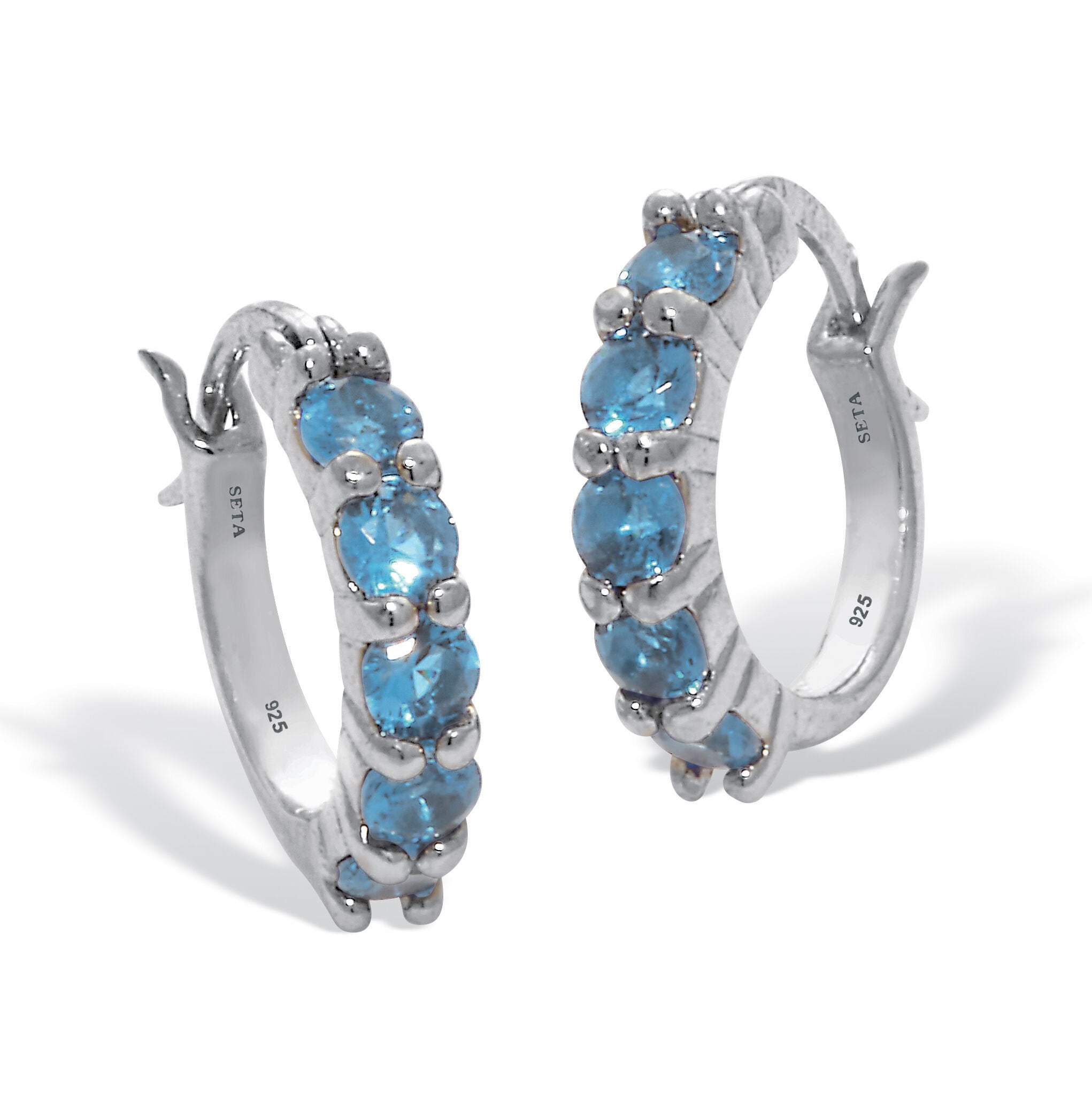 Birthstone Sterling Silver Huggie Hoop Earrings, MARCH, hi-res image number 0