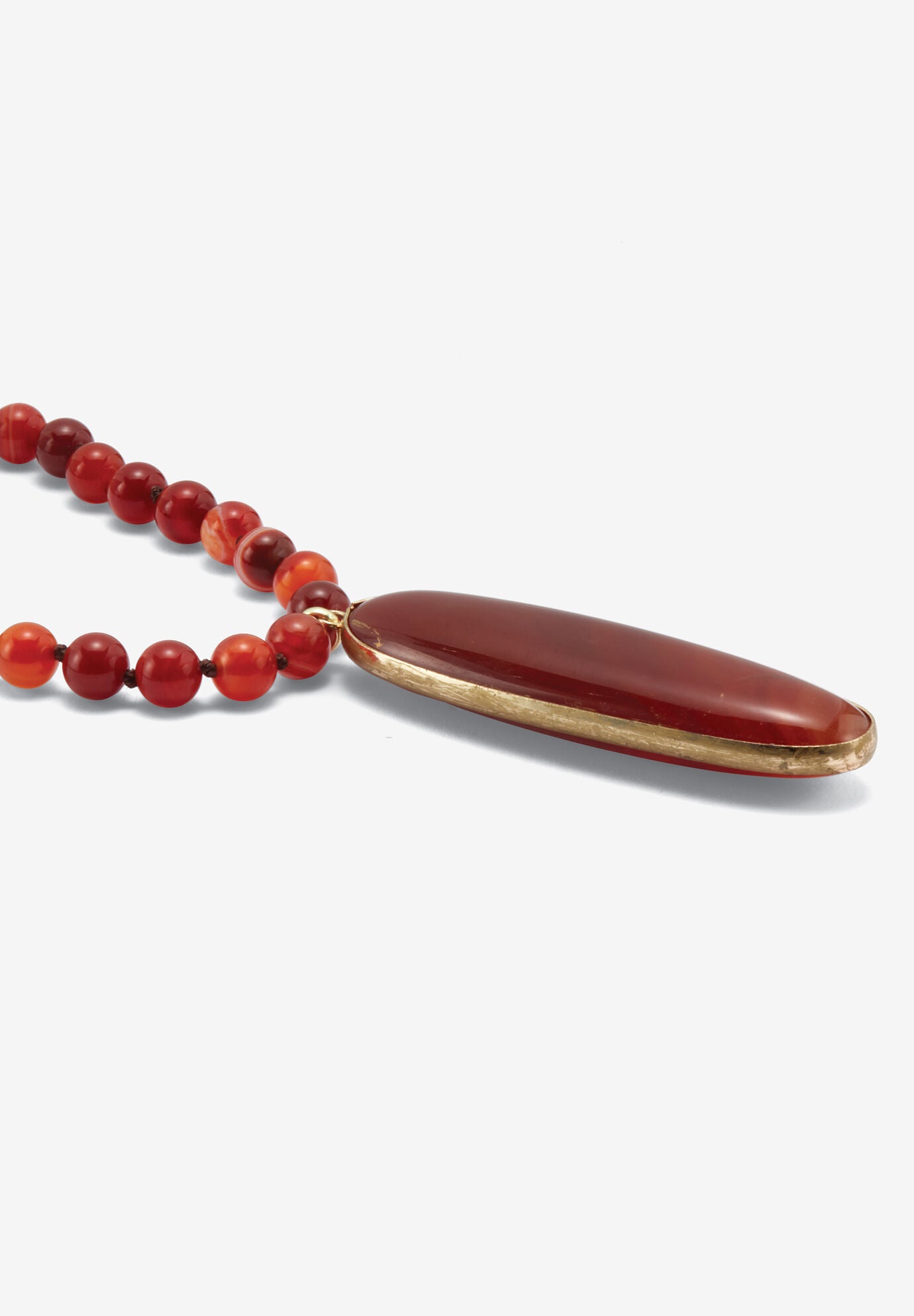 Genuine Brown Agate Beaded Goldtone Drop Necklace, 34-Inch Length, , on-hover image number 1