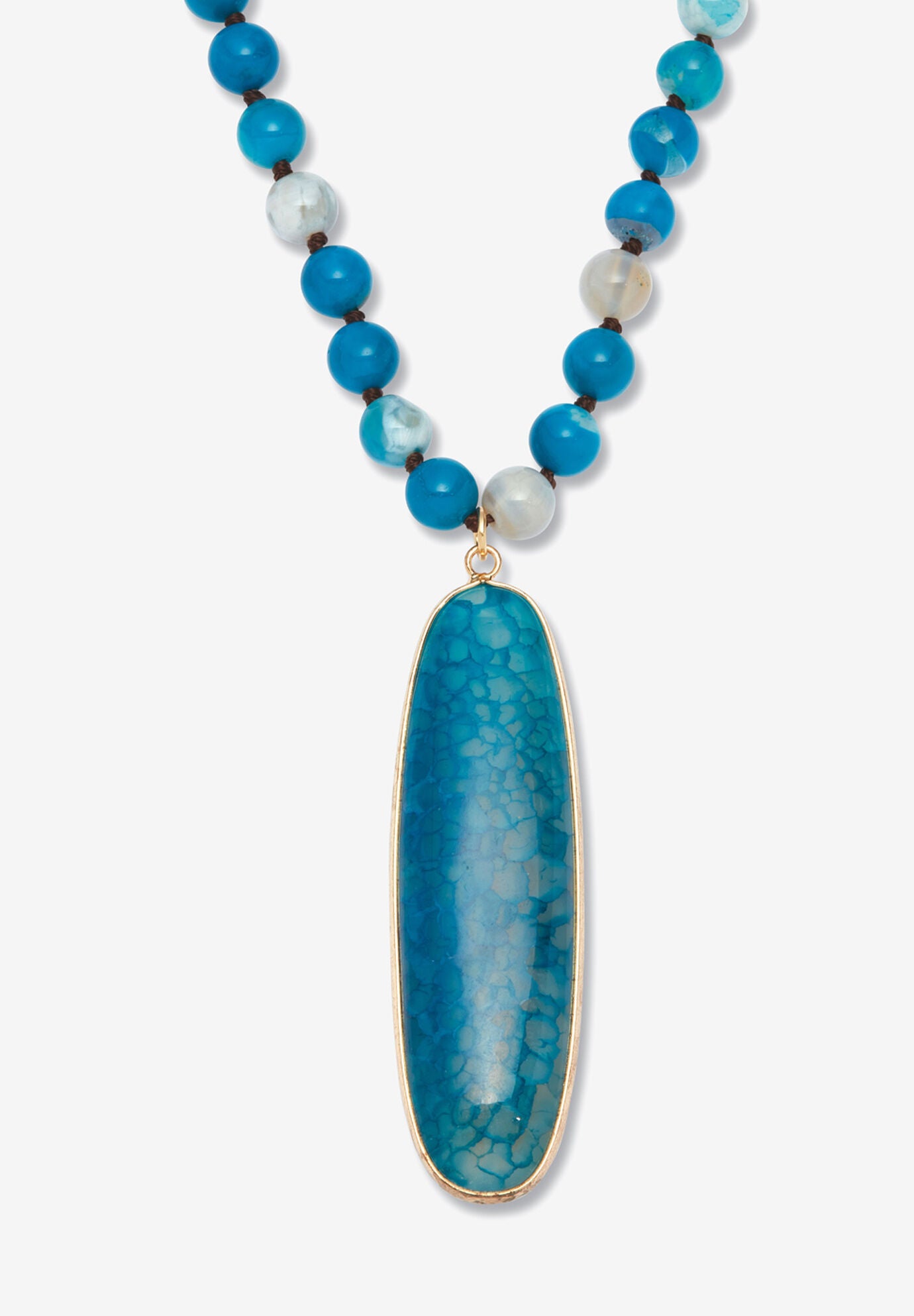 Genuine Blue Agate Cabochon Goldtone Drop Necklace, 34 Inches, BLUE, hi-res image number 0