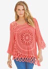 Starburst Crochet Sweater, SUNSET CORAL, hi-res image number null