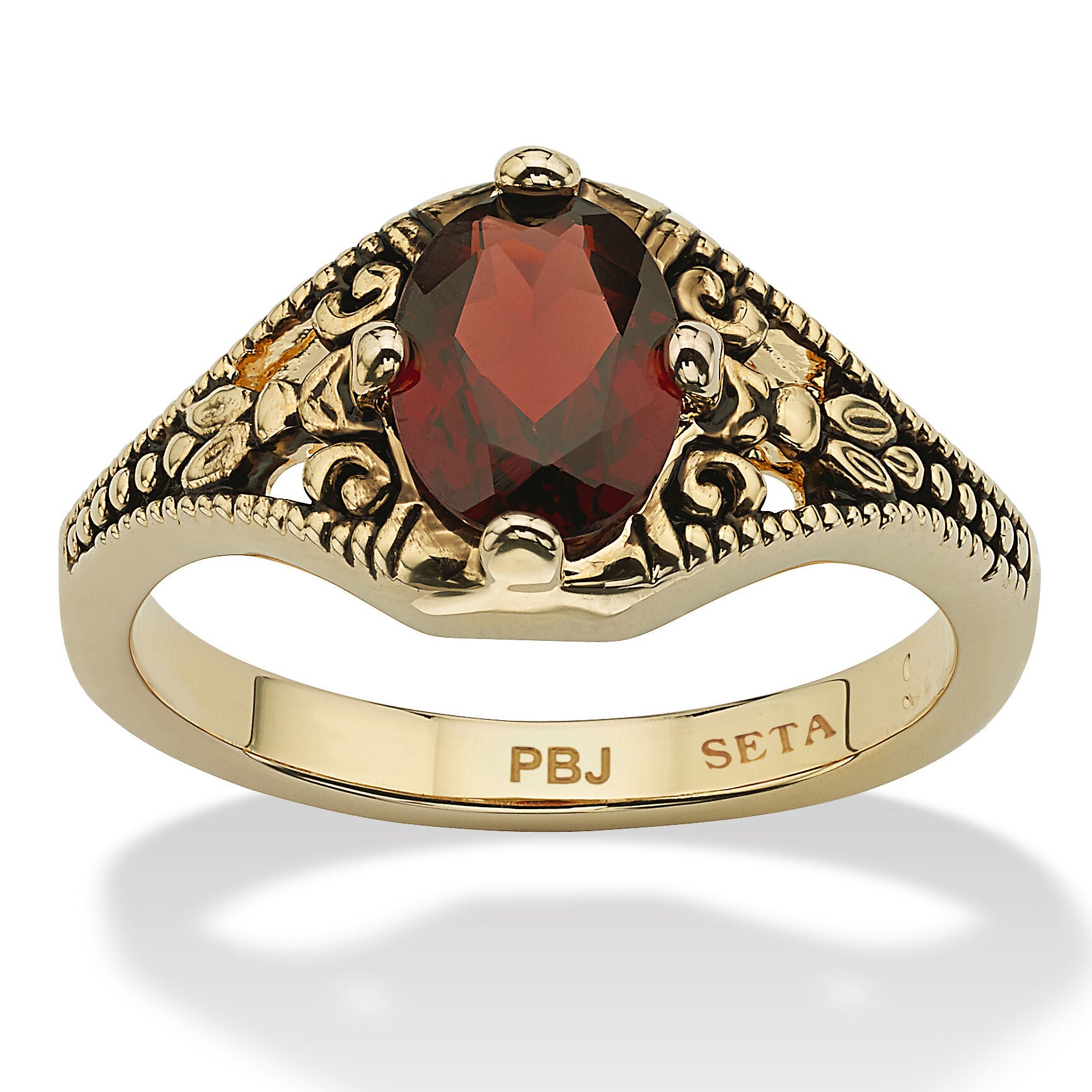 1.40 Cttw. Genuine Garnet Vintage Style Ring Gold-Plated, RED, hi-res image number 0