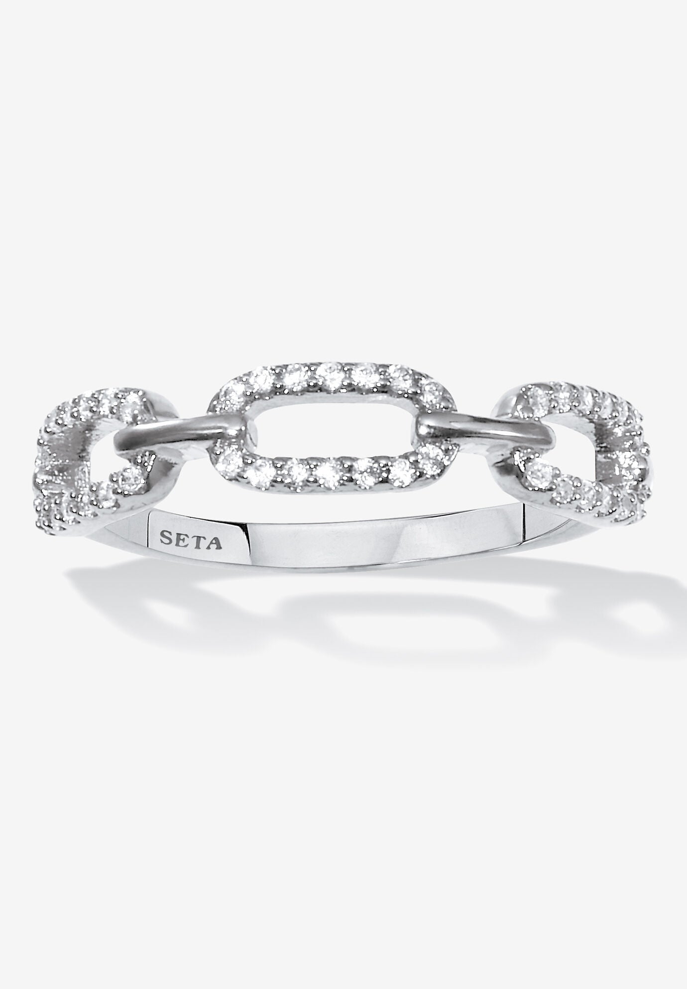 .21 Tcw Round Cubic Zirconia Silvertone Link Ring, SILVER, hi-res image number 0