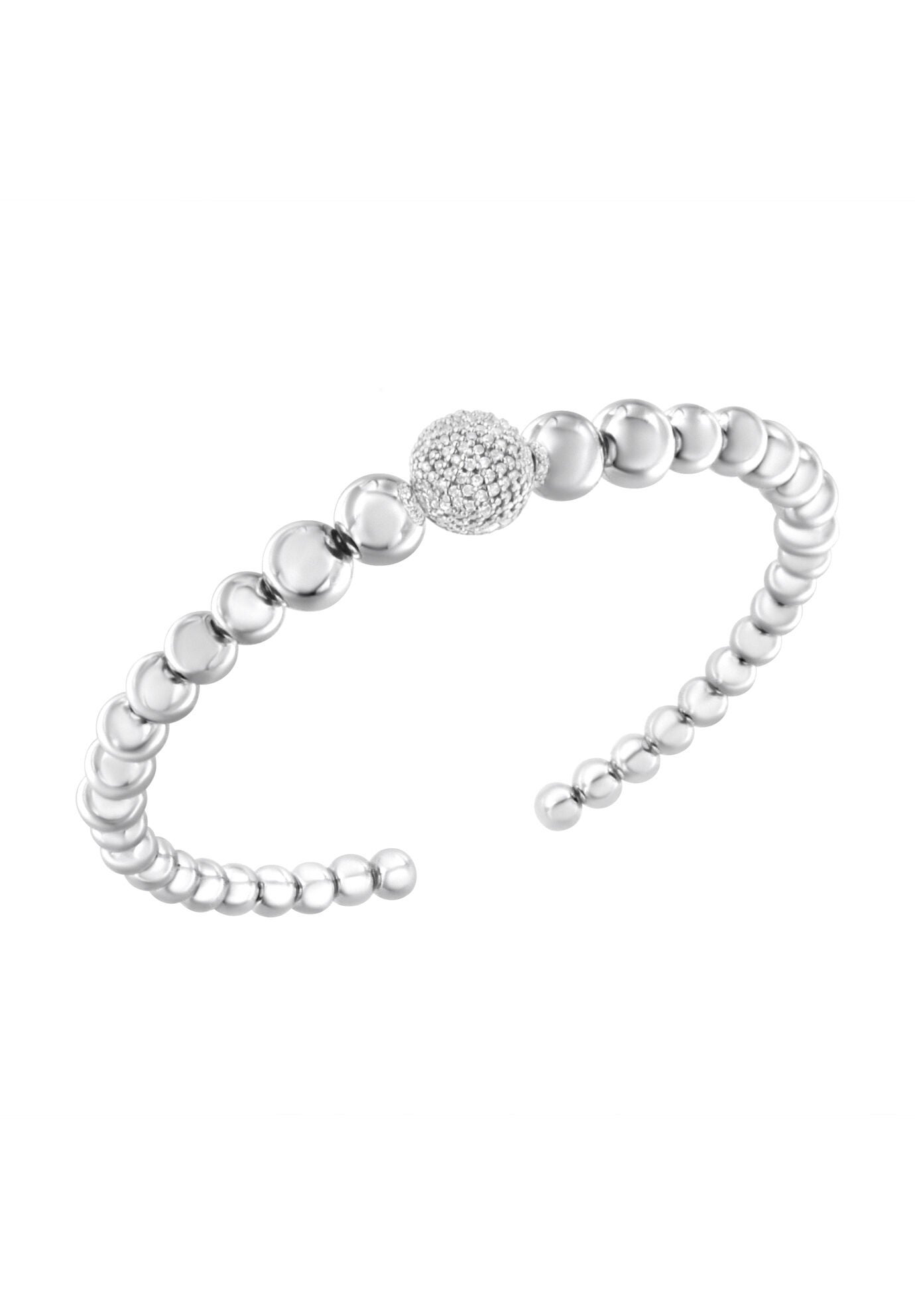 Sterling Silver 1/6 Cttw Diamond Rondelle Graduated Ball Bead Cuff Bangle Bracelet, WHITE, hi-res image number 0