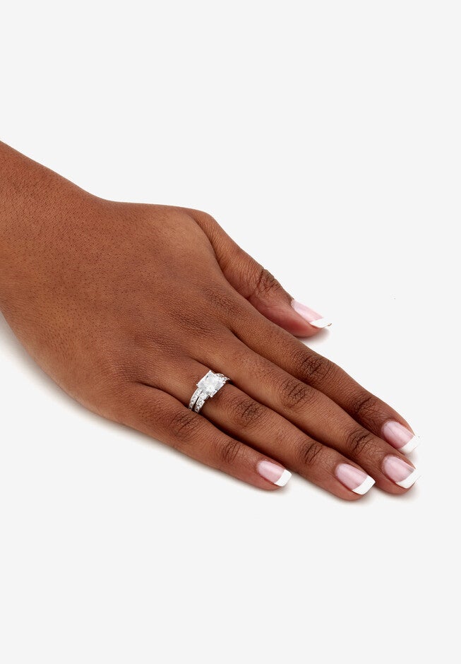 3.62 Cttw 2-Piece Platinum Plated .925 Silver Cubic Zirconia Wedding Ring Set, , alternate image number null