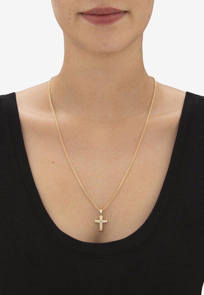 Diamond Accent Gold-Plated Cross Pendant Necklace 22 inches, , alternate image number null