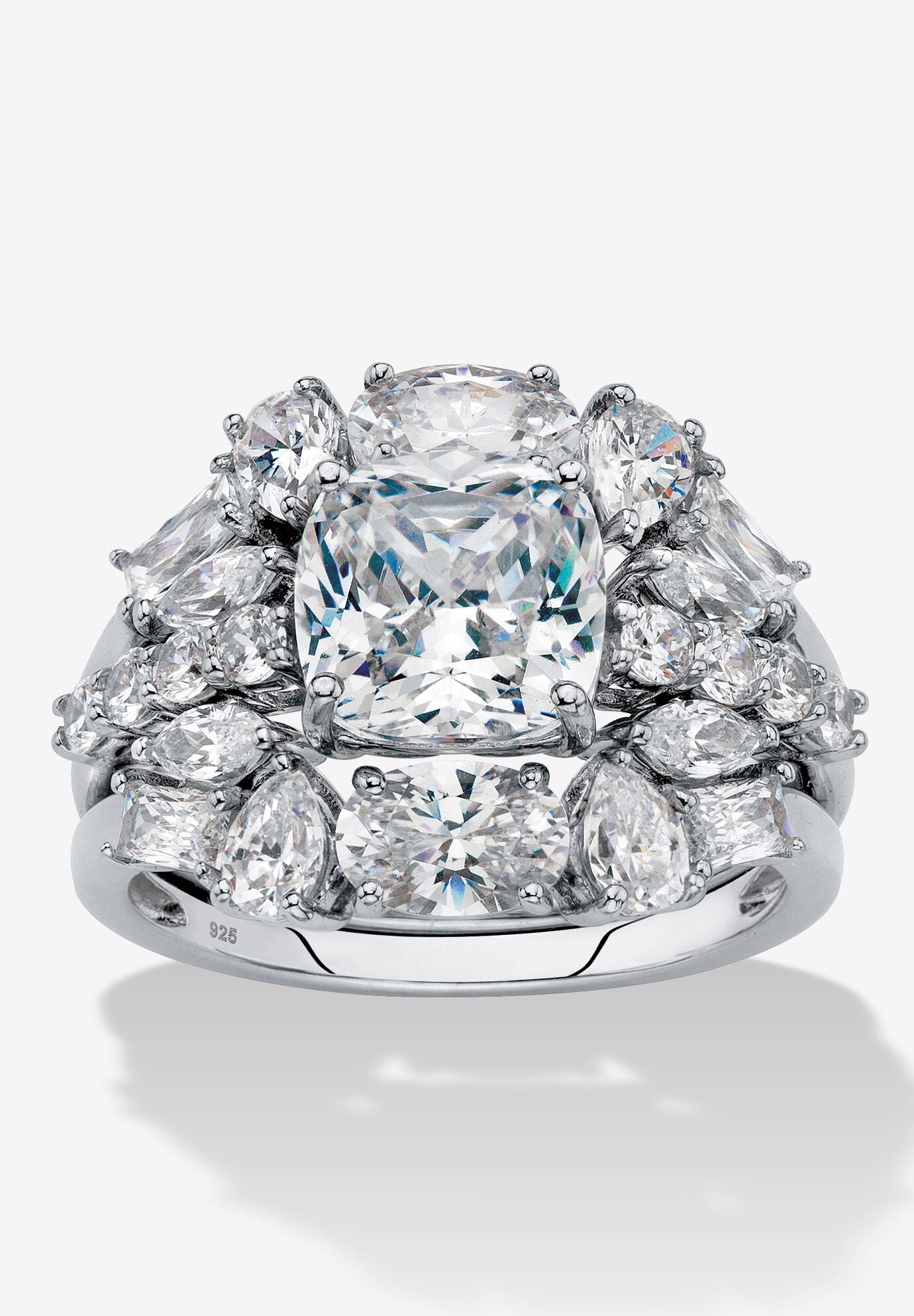 4.56 Tcw Platinum-Plated Sterling Silver Cubic Zirconia 2-Piece Jacket Bridal Ring Set, SILVER, hi-res image number 0