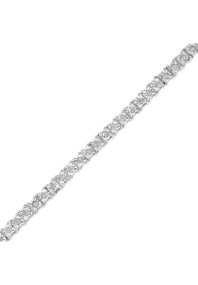 Sterling Silver Diamond Square Frame Miracleset Tennis Bracelet 8 inches, , alternate image number null