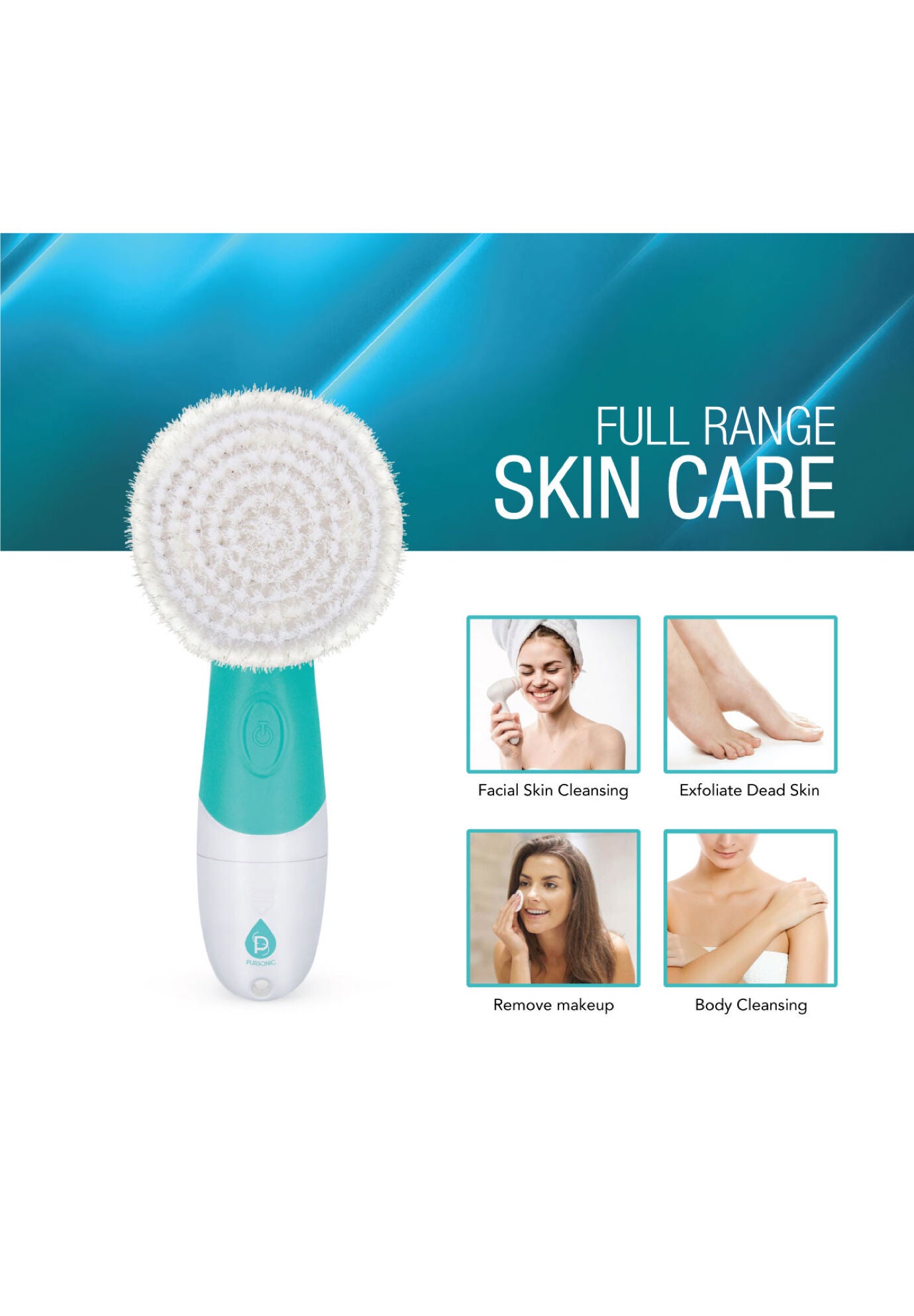 Waterproof Facial/Body Cleansing Brush-Aqua, , alternate image number 4