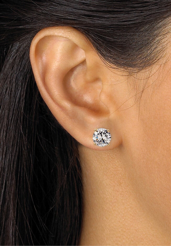 Gold Tone 3 Pair Stud Earrings (8x8mm) Cubic Zirconia, , alternate image number null