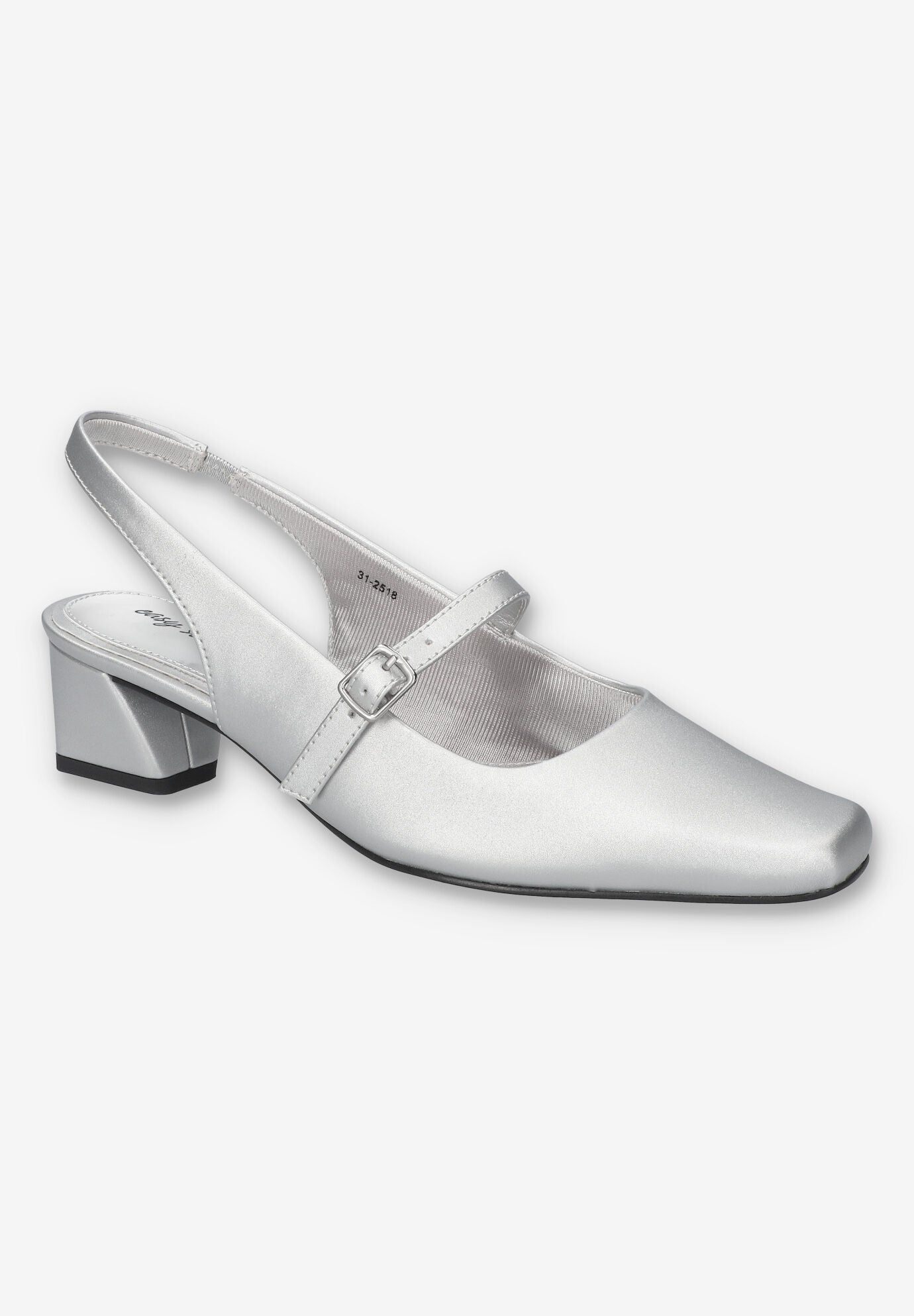 Cameo Sling Back Heel, SILVER SATIN, hi-res image number 0