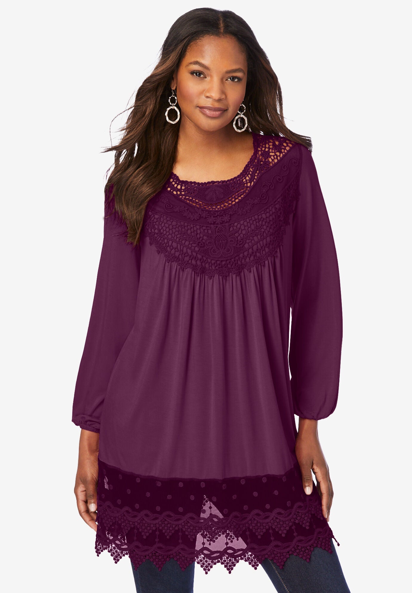 Scoopneck Lace Bib Tunic, DARK BERRY, hi-res image number 0