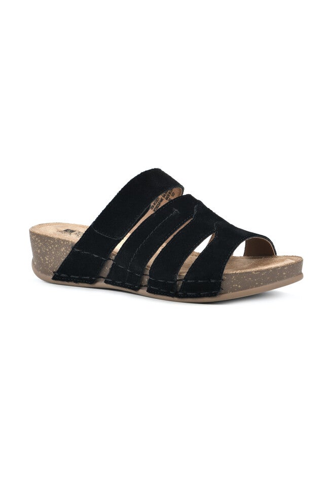 White Mountain Fame Slide Sandal, BLACK SUEDE, hi-res image number 0