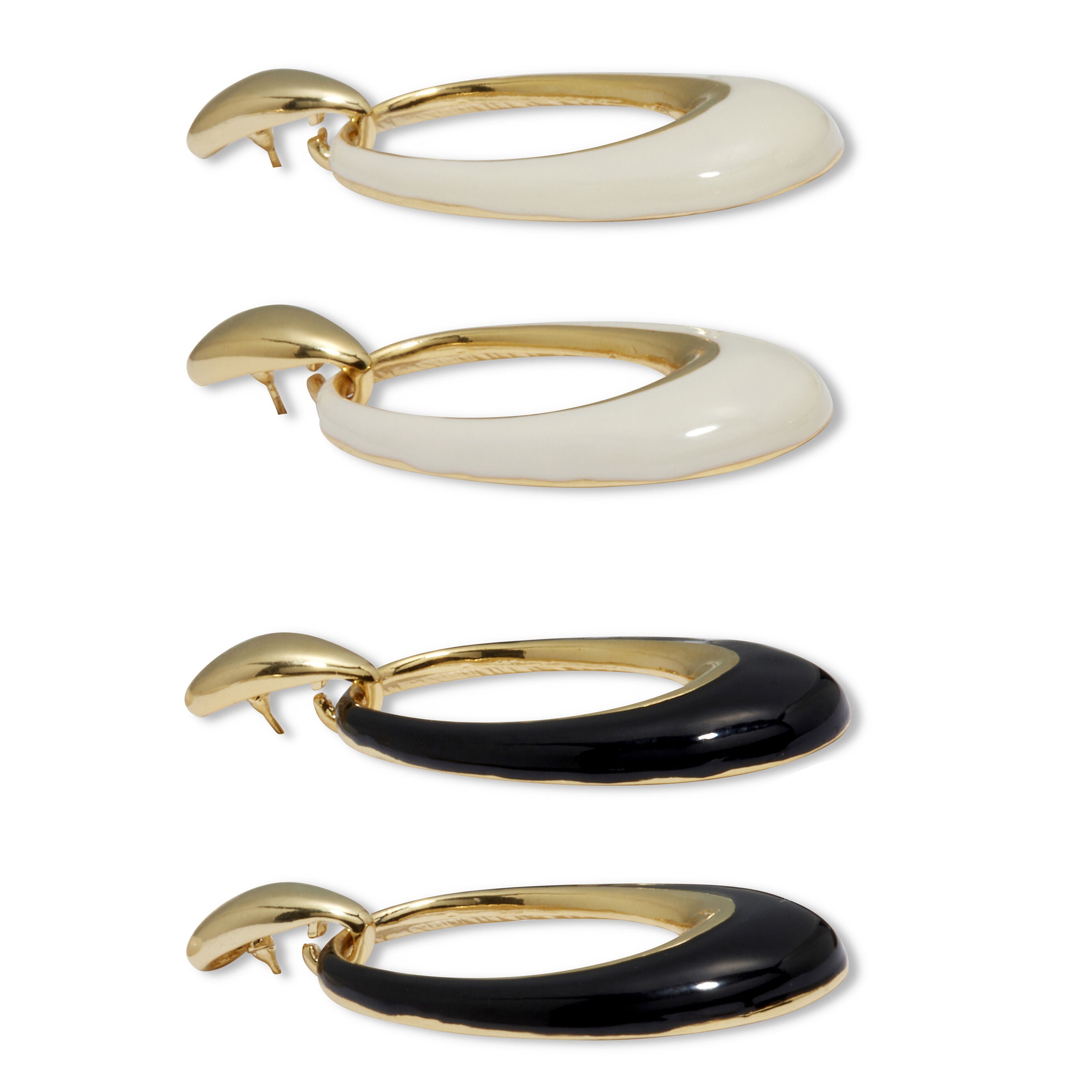 Yellow Gold Ion-Plated Stainless Steel Enamel Drop Earrings, 2-Pair Set, GOLD, on-hover image number 1