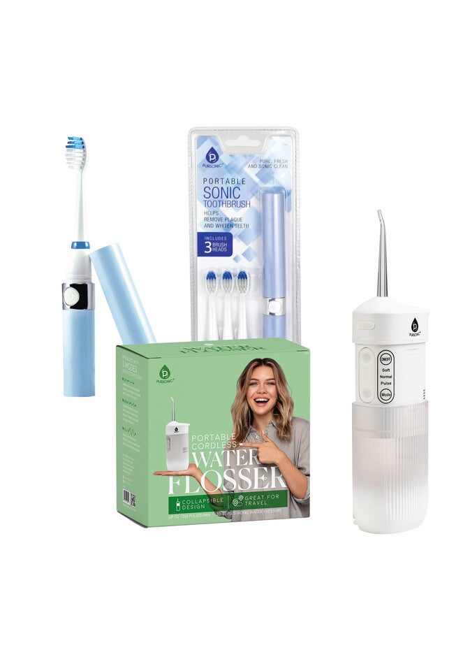 Compact Travel Oral Care Bundle: Portable Usb Rechargeable Collapsible Water Flosser And Pursonic Portable Sonic Toothbrush, O, hi-res image number 0