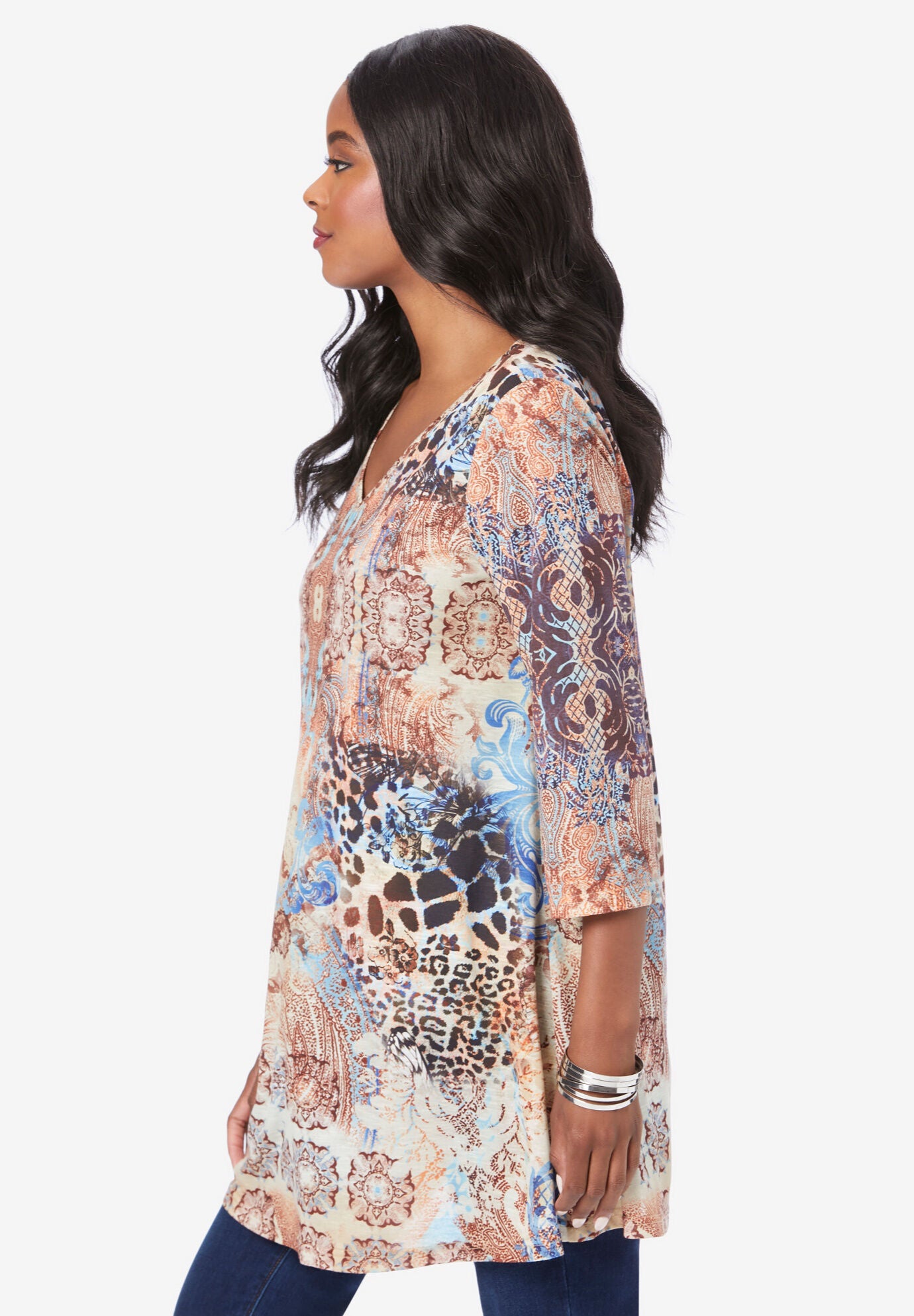 V-Neck Printed Tunic, , alternate image number 2