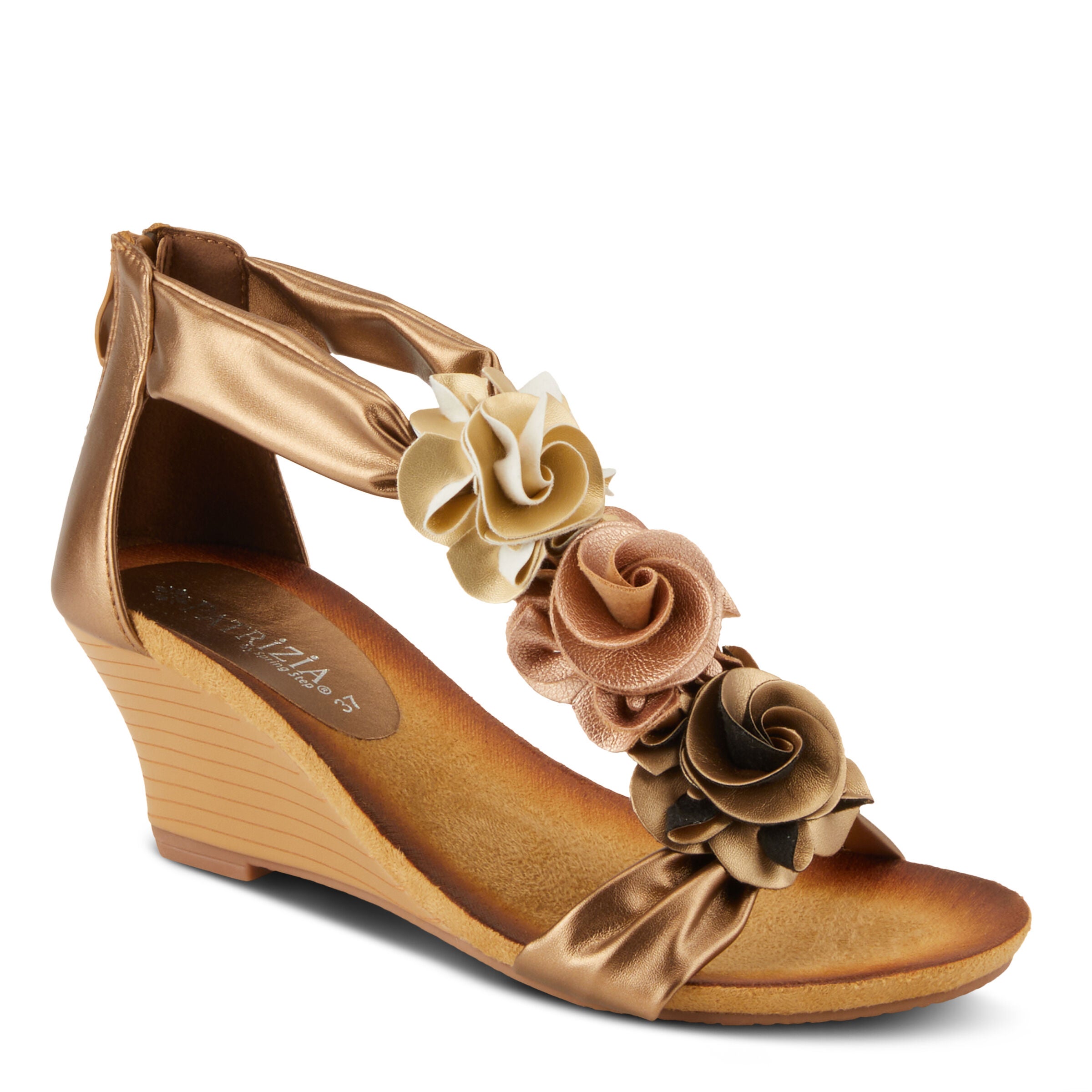 Harlequin Closed Back T-Strap Wedge Sandal, GOLD, hi-res image number 0