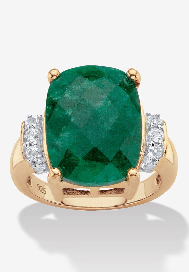 Yellow Gold Over Sterling Silver Emerald And Genuine Tanzanite Ring, GOLD, hi-res image number null