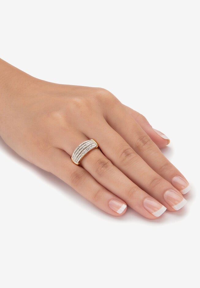 Yellow Gold-Plated Anniversary Ring with Genuine Diamond Accents, , alternate image number null
