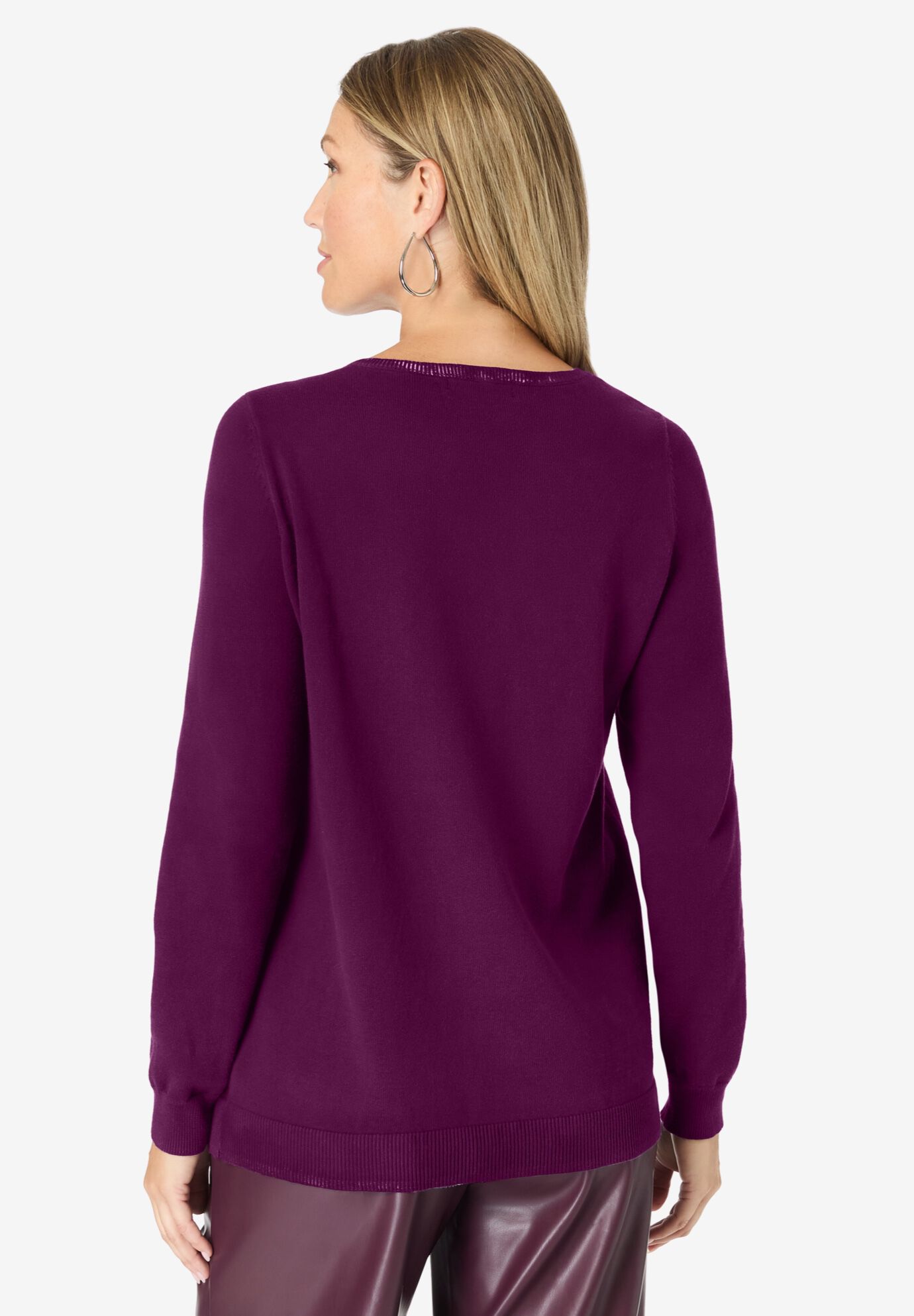 Printed Crewneck Sweater, DARK BERRY SEQUIN, on-hover image number 1