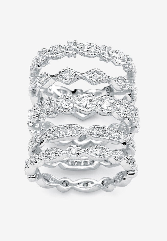 5-Piece Cubic Zirconia Ring Set, WHITE, hi-res image number null