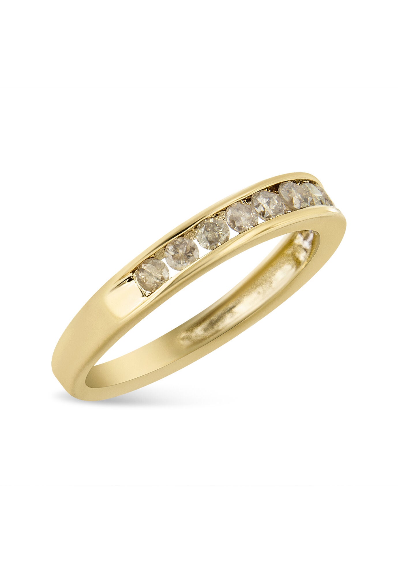 Yellow Gold Plated Sterling Silver Channel Set Round Champagne Diamond 11 Stone Band Ring, , on-hover image number 1