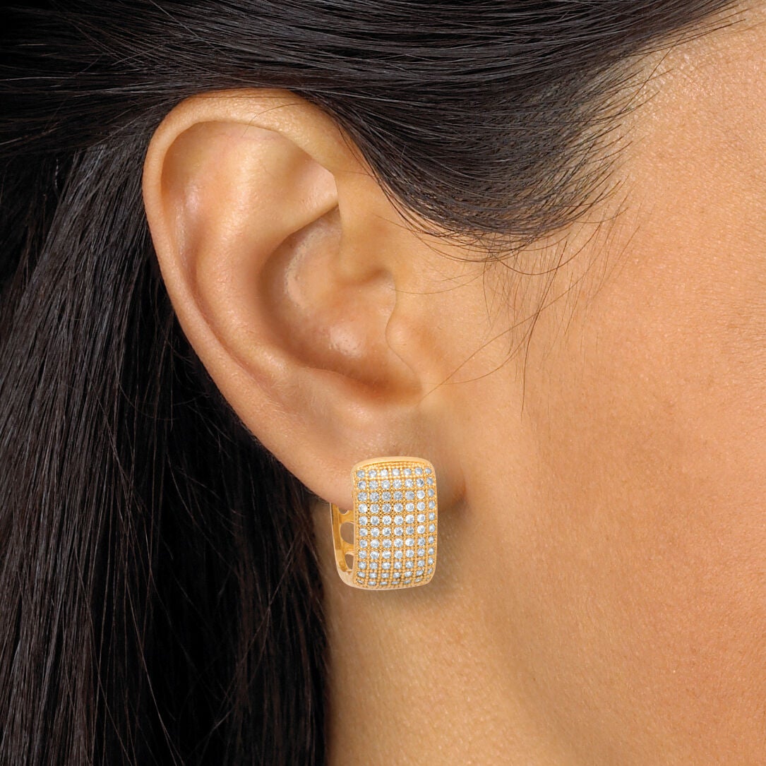 Crystal Micro-Pave Style Goldtone Huggie Earrings, WHITE, alternate image number 2