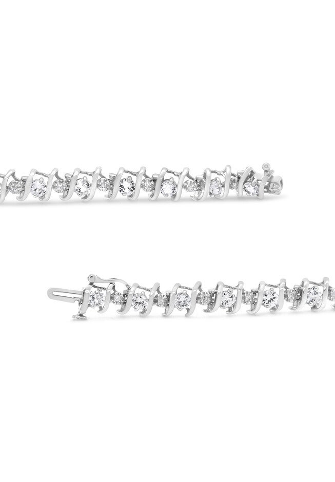 Sterling Silver Gemstone & Round Diamond Tennis Bracelet White Sapphire April Birthstone, , alternate image number null