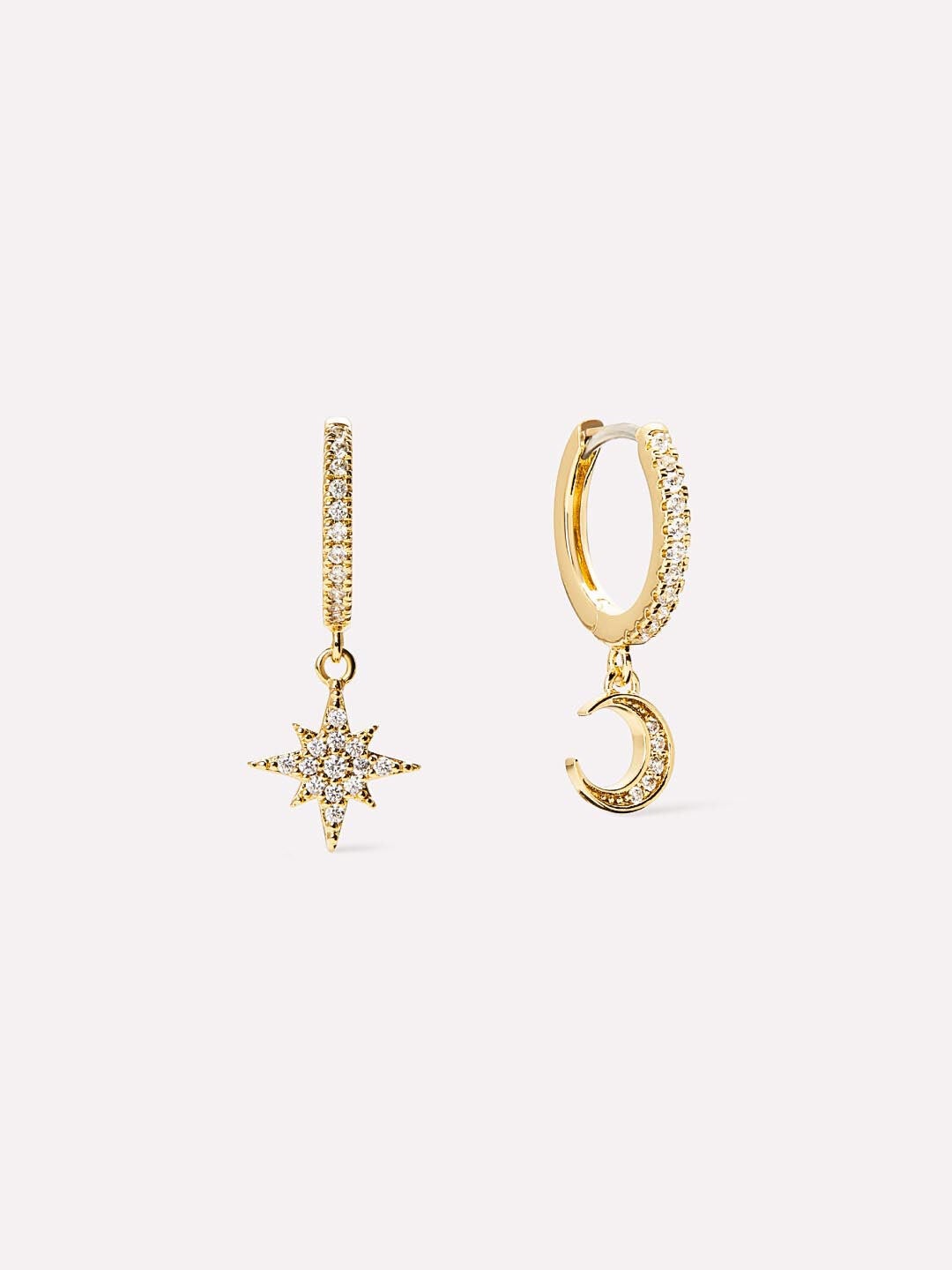Celeste Crescent Moon Huggie Hoops, GOLD, hi-res image number 0