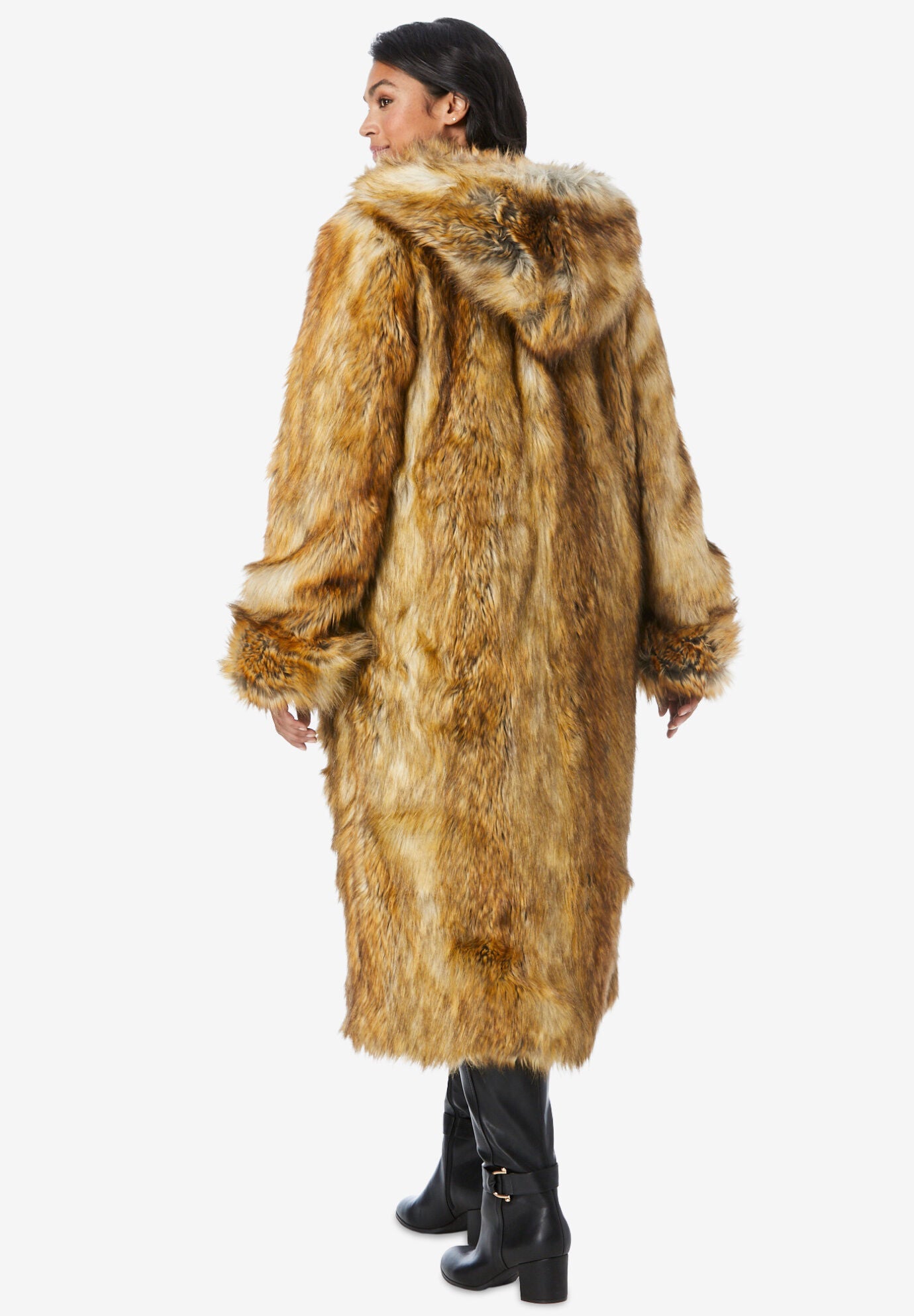 Plus Size Hooded Faux Fur Coat, , on-hover image number 1