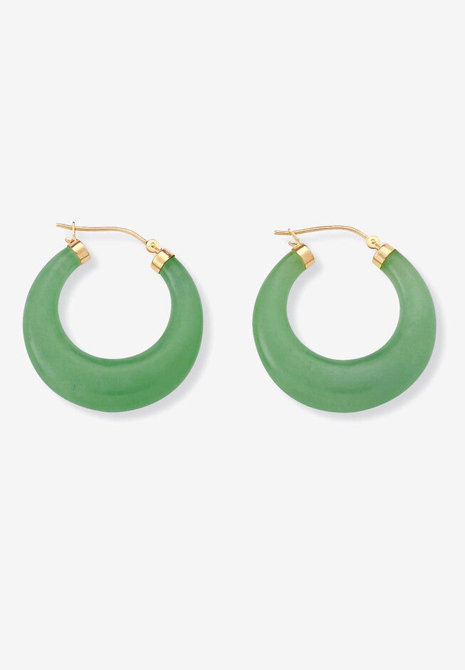 Goldtone Over Sterling Silver Genuine Green Jade Hoop Earrings (31Mm) Jewelry, JADE, hi-res image number null