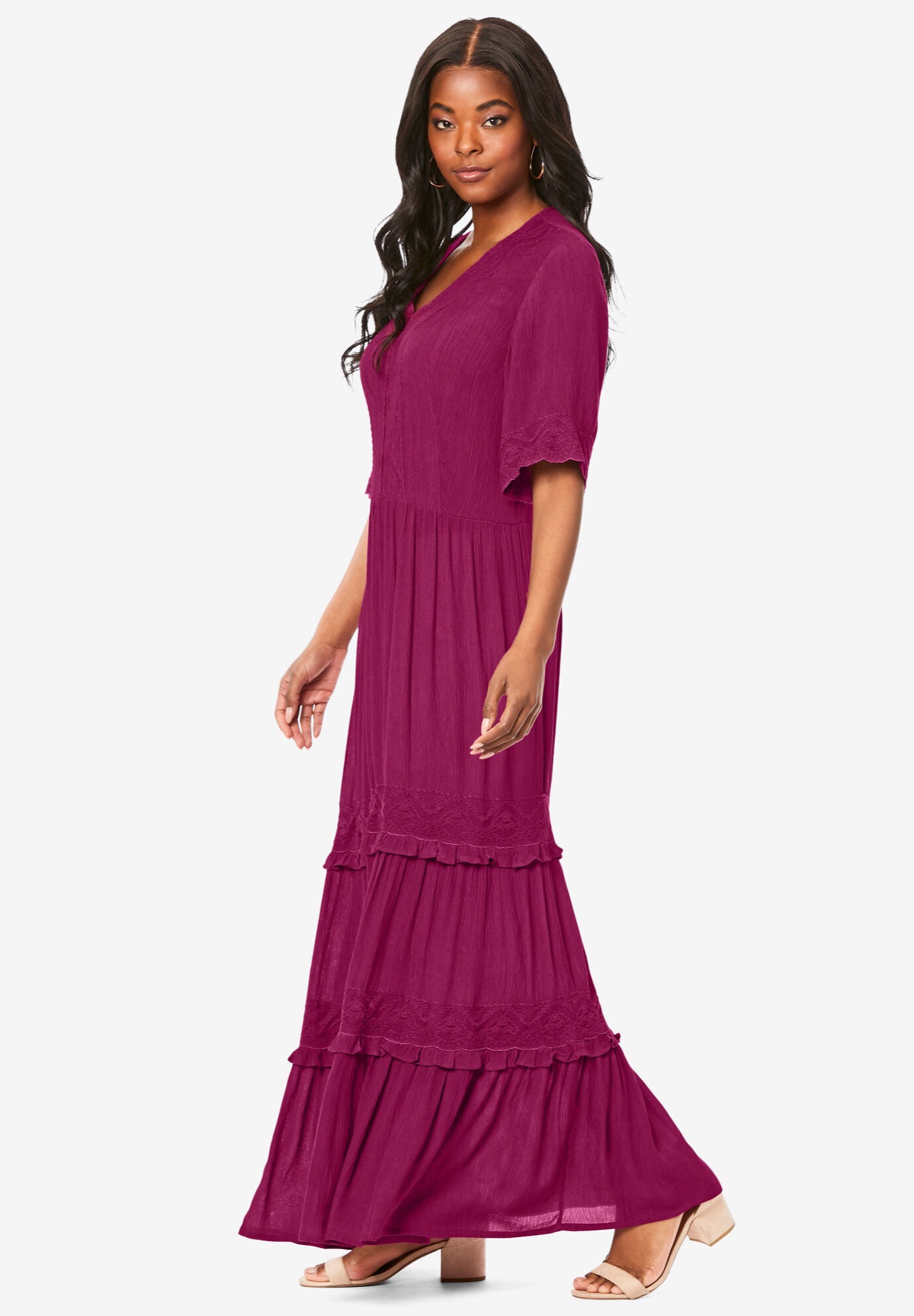 Lace Crinkle Maxi Dress, , alternate image number 2