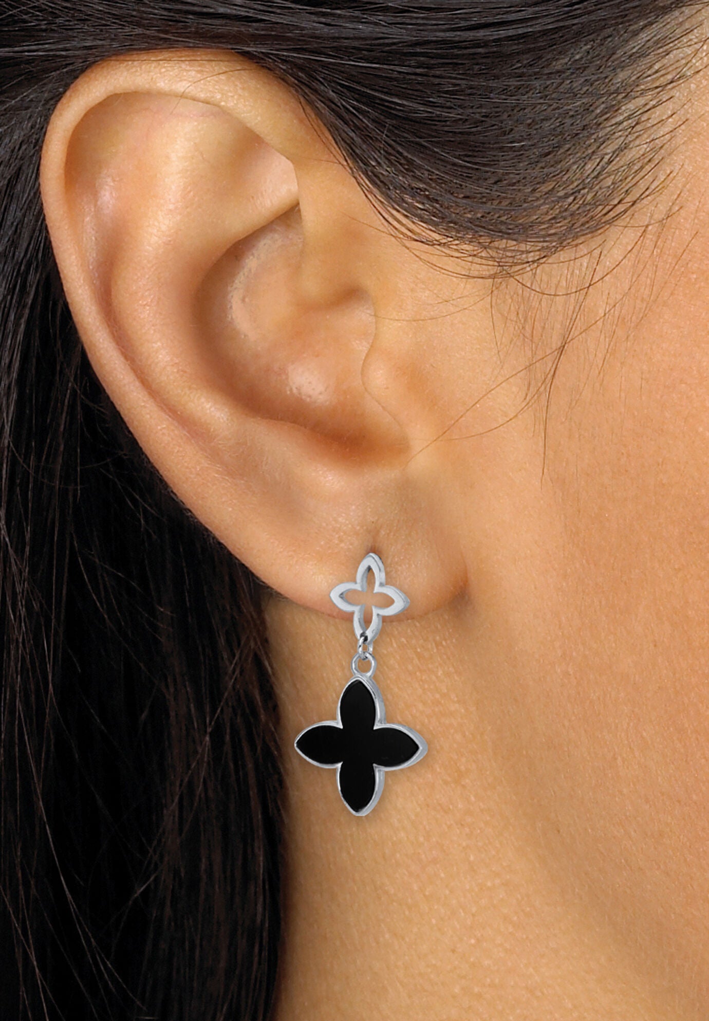 Genuine Black Mother Of Pearl Stainless Steel Clover Jewelry Set Jewelry, , alternate image number 4