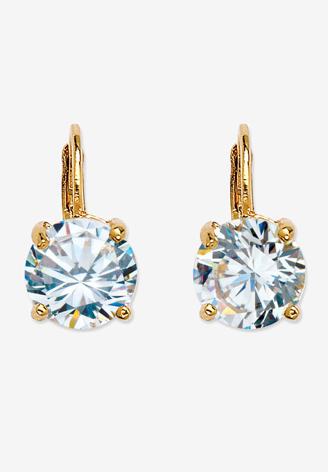 Cubic Zirconia Drop Earrings in Yellow Goldplate (13x8mm), GOLD, hi-res image number null