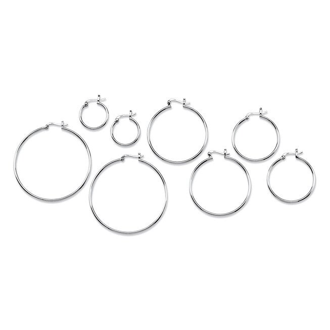 Polished .925 Sterling Silver Hoop Earrings 4-Pair Set (21mm, 31mm, 41mm, 48mm), SILVER, on-hover image number null