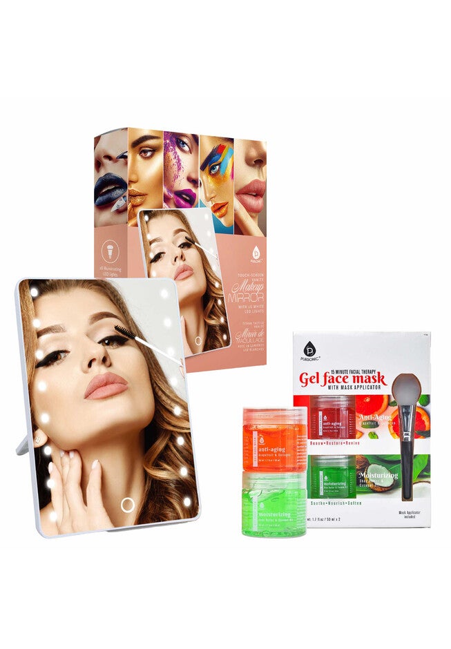 Touchscreen Led Vanity Mirror And Luxurious Gel & Mud Face Mask Set, O, hi-res image number null