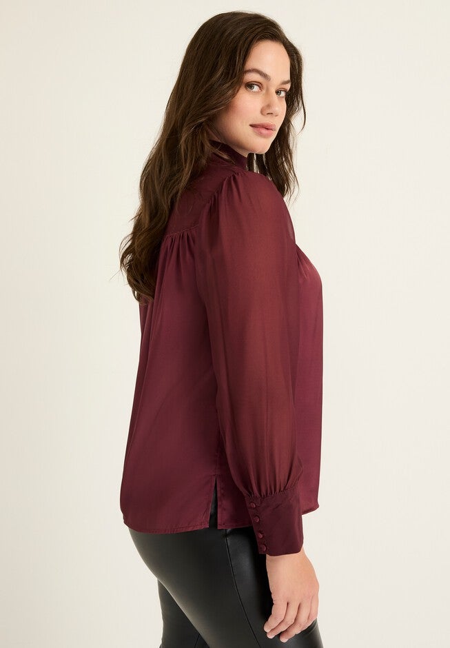 Satin Mockneck Blouse, , alternate image number null