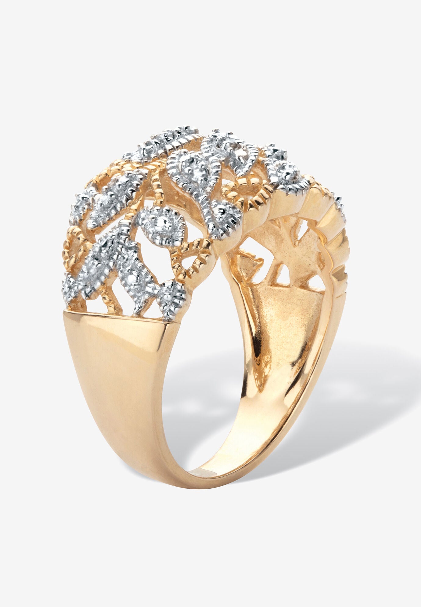 Round Diamond Accent 18K Gold-Plated Two-Tone Openwork Dome Leaf Ring, , on-hover image number 1