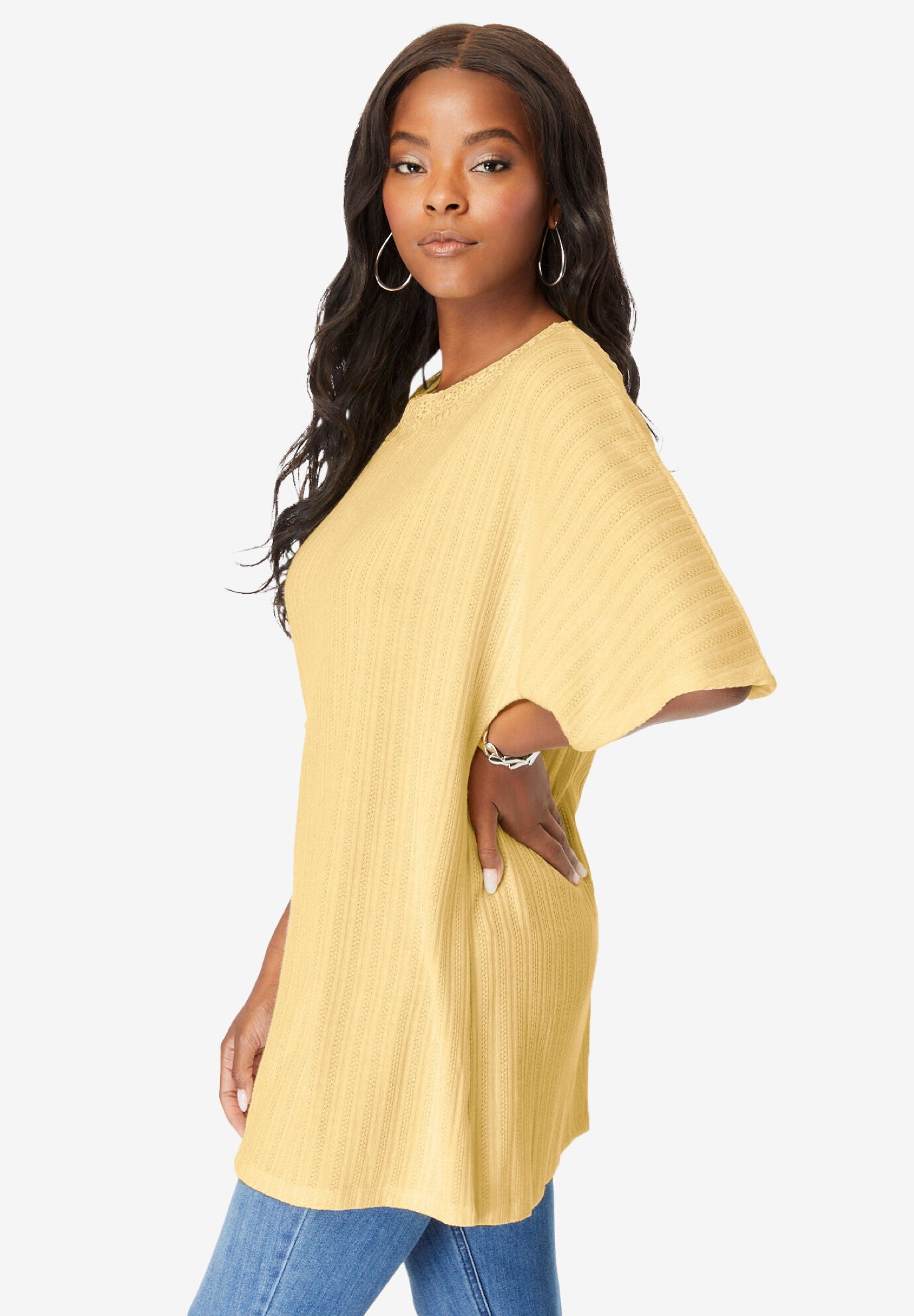 Lace Back Pointelle Tunic, , alternate image number 2