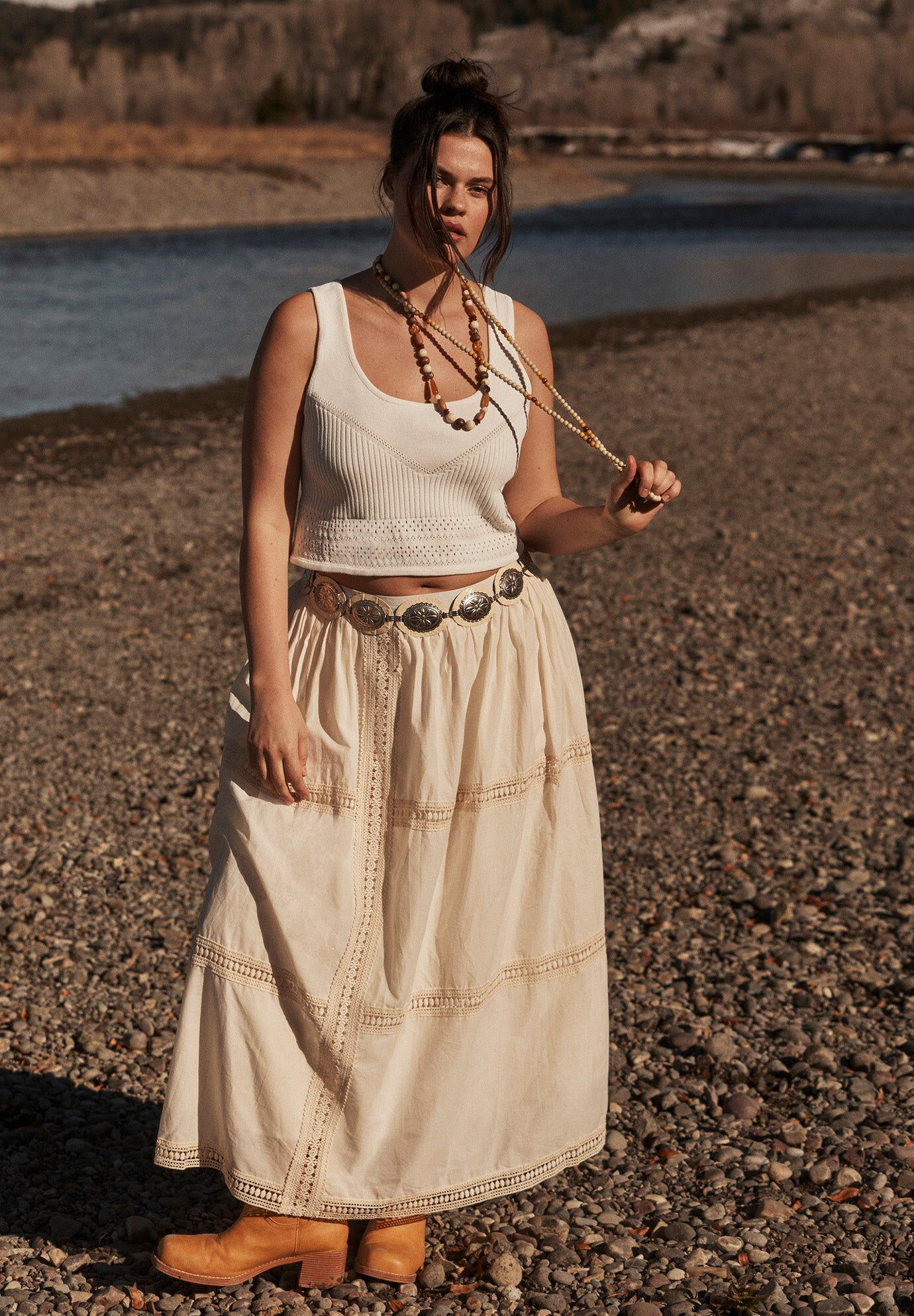 Lace Insert Midi Skirt