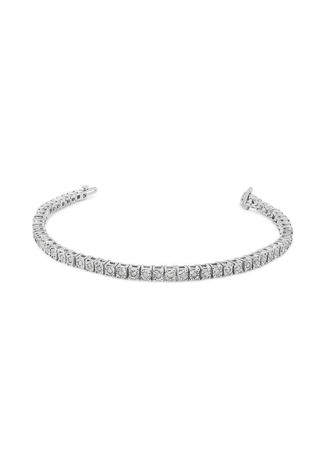 Sterling Silver Diamond Square Frame Miracleset Tennis Bracelet 8 inches, , on-hover image number null