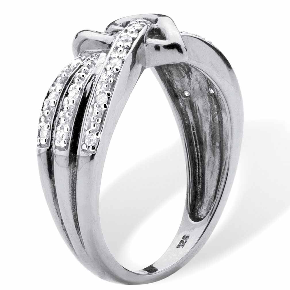 1/10 TCW Diamond Crossover Heart Ring in Platinum-plated Sterling Silver, WHITE, on-hover image number 1