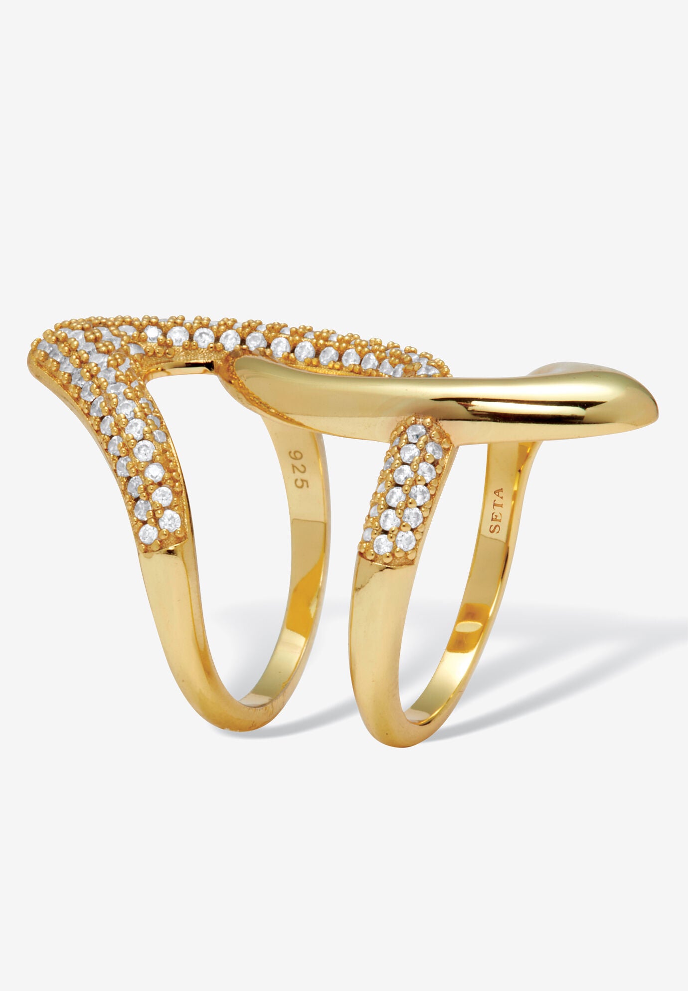 0.75 Tcw Round Cut Cubic Zirconia Gold-Plated Sterling Silver Sculptural Ring, , on-hover image number 1