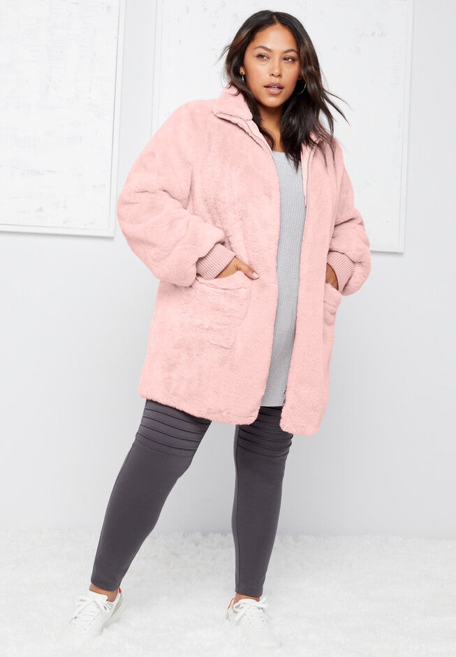 Zip-Up Faux Fur Jacket, SOFT BLUSH, hi-res image number null