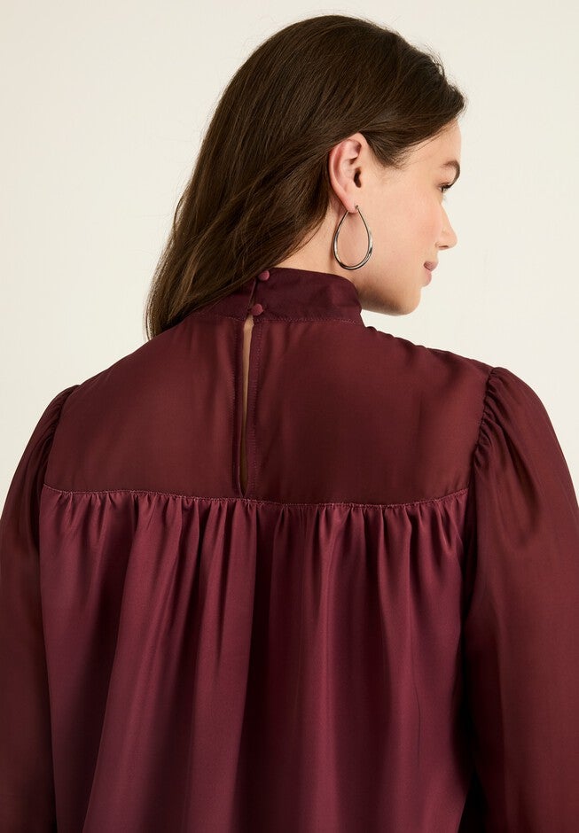 Satin Mockneck Blouse, , alternate image number null